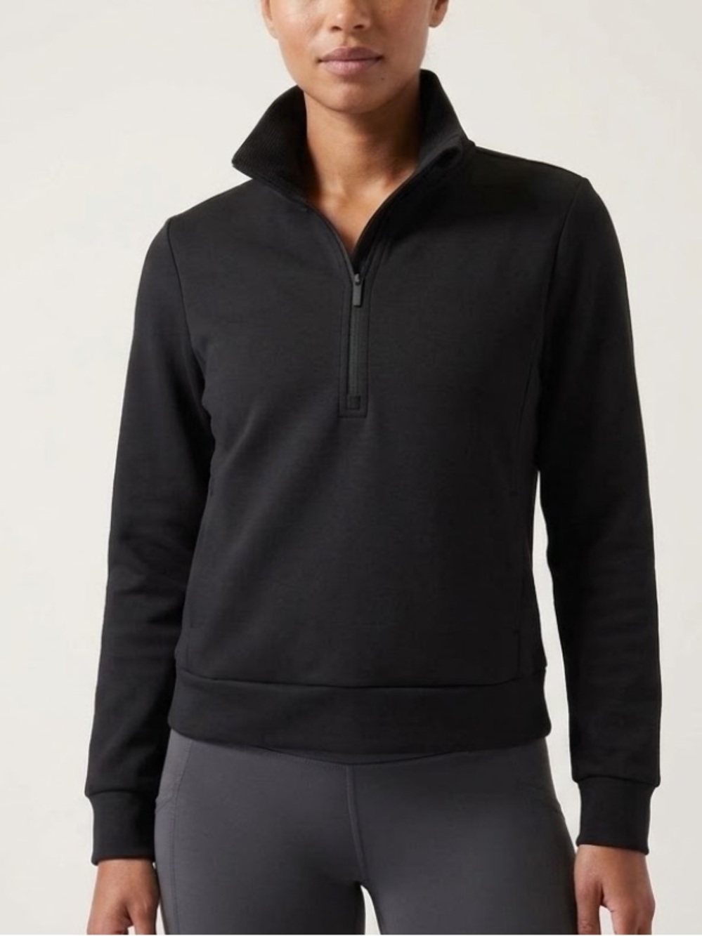 Athleta Allure 1/4 Zip Pullover Sweatshirt Black Mock Neck Small